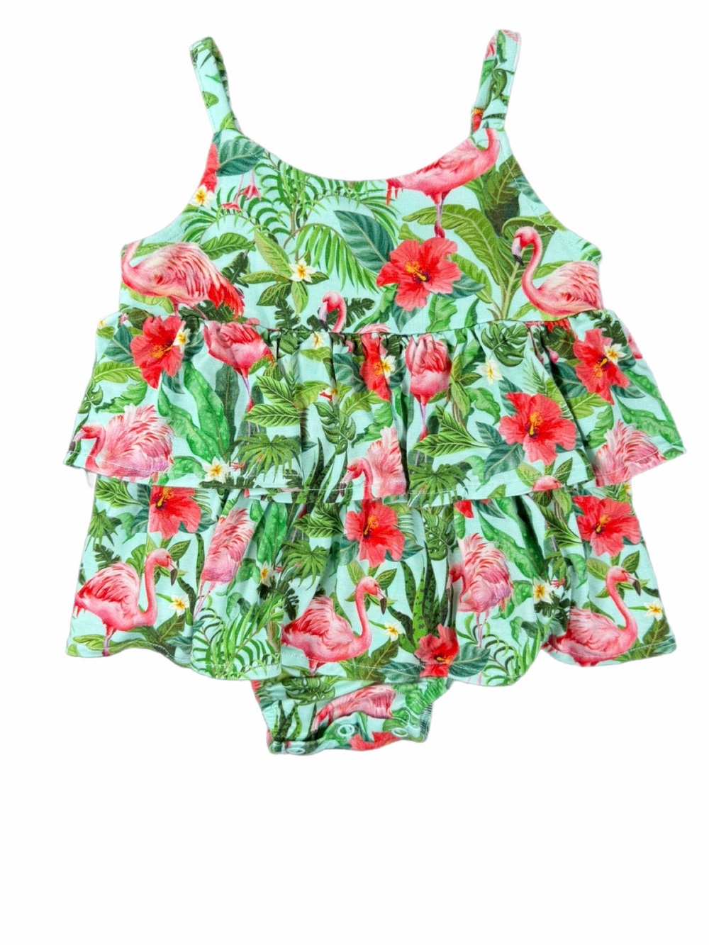EASWEET Baby Girl Bamboo Tropical Print Ruffle Bubble Romper - 12-18M